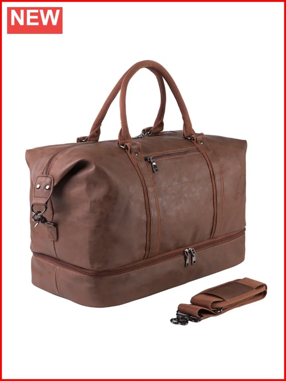 Waterproof 52L Leather Travel Duffel Bag with Shoe Pouch